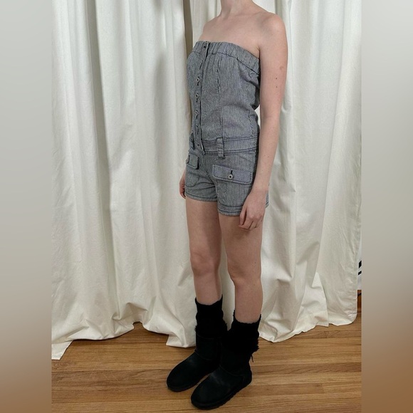 Pinstripe Denim Romper - Picture 3 of 7